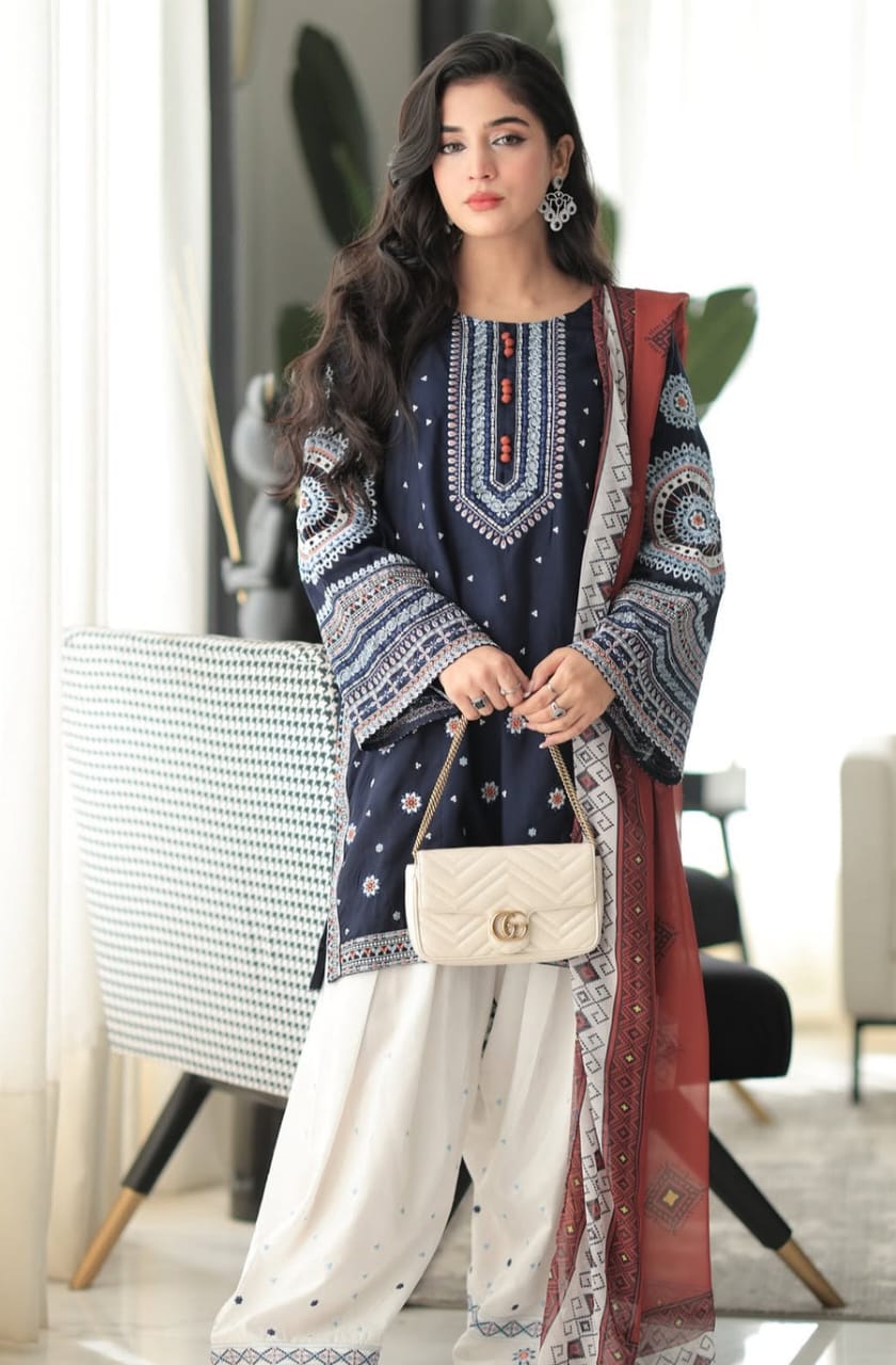 Jazmin Trending Peach Wool 3 Piece Unstitched Dress - Winter Collection