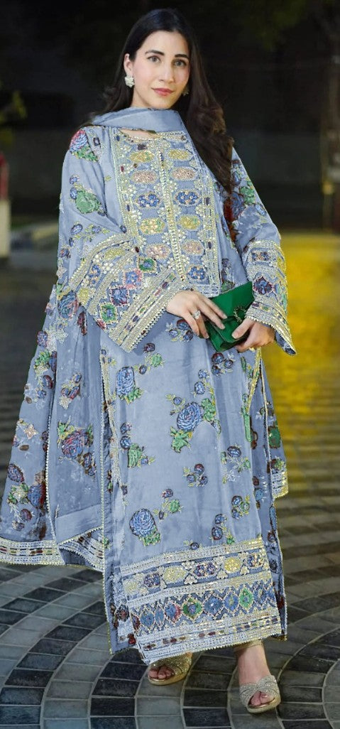 Aneelas Luxury 3 Piece Silk Unstitched - Winter Collection
