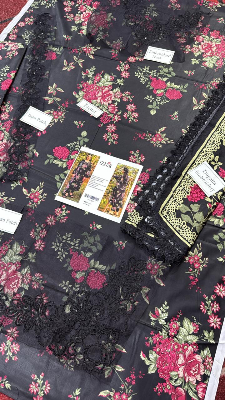 Iznik Linen 3 Piece Luxury Dress Unstitched - Winter Collection