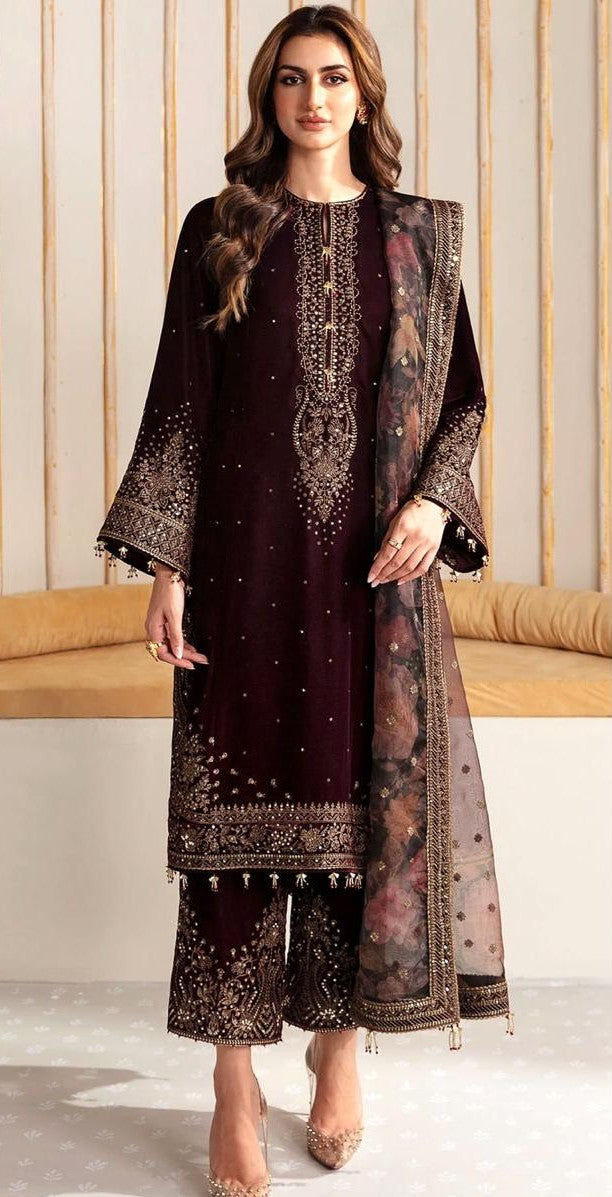 Jazmin Luxury Embroidered Velvet 3 Piece Unstitched - Winter Collection