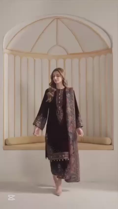 Jazmin Luxury Embroidered Velvet 3 Piece Unstitched - Winter Collection