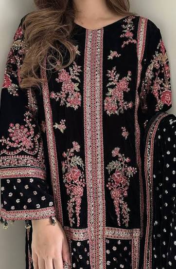 Aneelas 9000 Micro Velvet Luxury Embroidered Velvet Dress with Heavy Embroidered Shawl